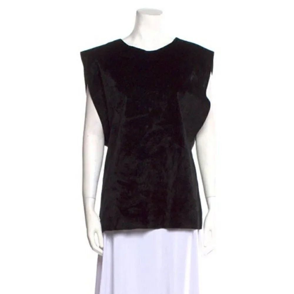 Beulah Womens Authentic Solid Black Faux Fur Tank Top Vest Small Medium